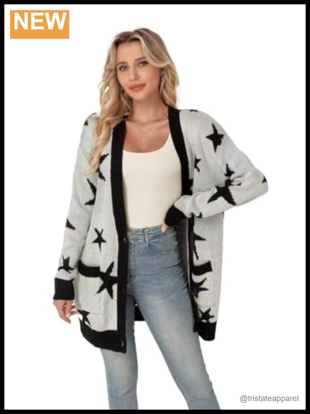 Women's Button Open Front Cardigan Star Bow Print Acrylic Sweater